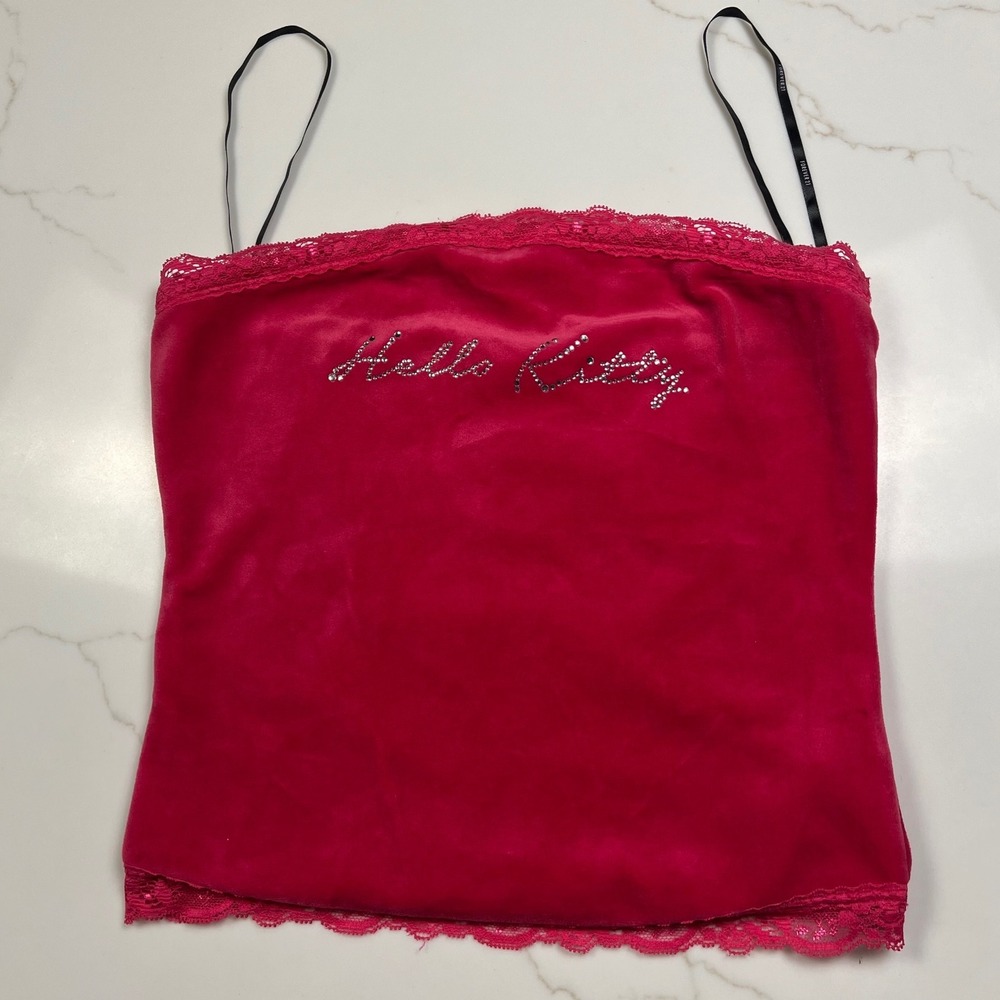 Forever 21 Cami Womens Hello Kitty 50th Anniversary Pink Velvet Lace Small